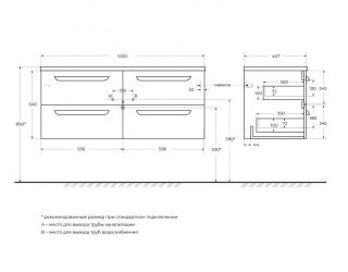 База под раковину Cezares подвесная с четырьмя выкатн. ящ. для раковины с дв. чашами, Фисташковый Софт, 1200x457x500, ECO-CER-N-1200-4C-SO-2-PS-P